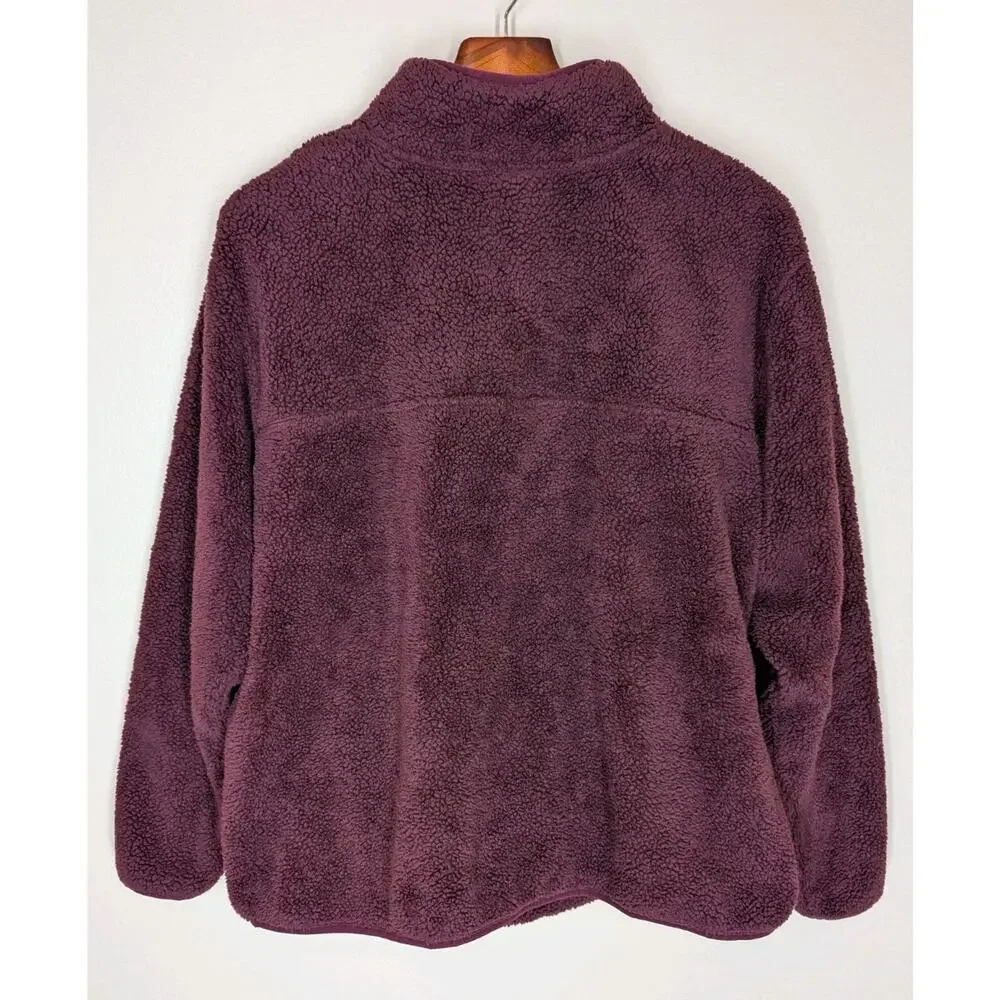 Eddie Bauer Woman’s XXL Hi Pile Fleece Sweater Purple 1/4 Snap Pullover Pockets